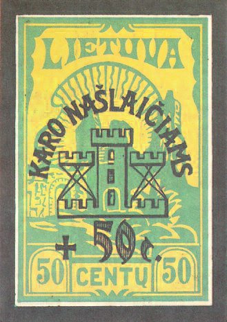 Lithuanian postage stamp design, with surcharge to raise funds for war orphans.
