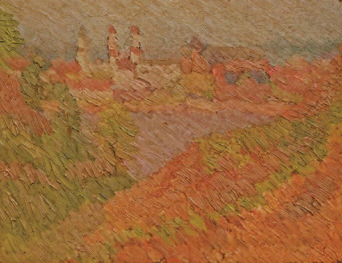 Steeples of Old Town from Aleksotas. Oil on cardboard, 1929.