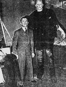 Frank Lubin, made up as Frankenstein, entertained the crowds before games. Pictured here with Jack Pierce.